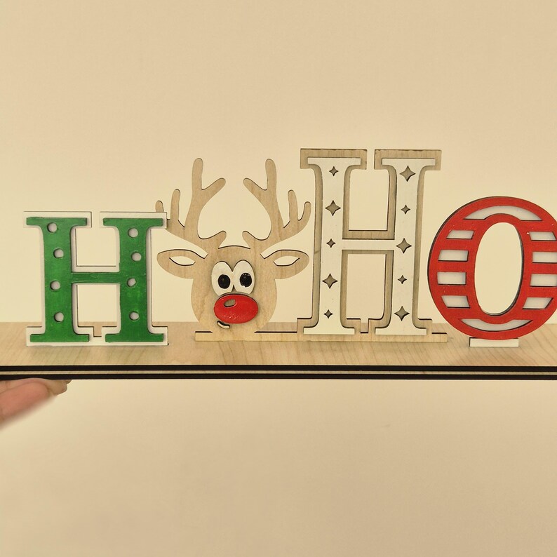 CHRISTMAS HO HO Wooden Sign With Stand, Reindeer Holiday Wall Decor