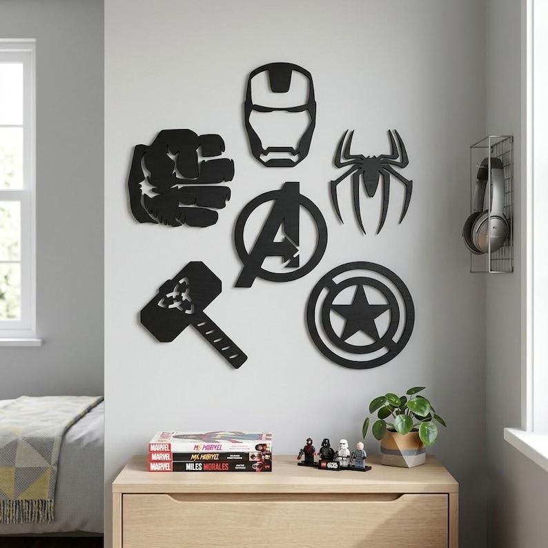 Marvel Avengers 6er-Set Wandbilder aus Holz, Kinderzimmer-Deko aus Holz: Hulk | Thor | Spiderman | Iron Man | Captain America Bild 3