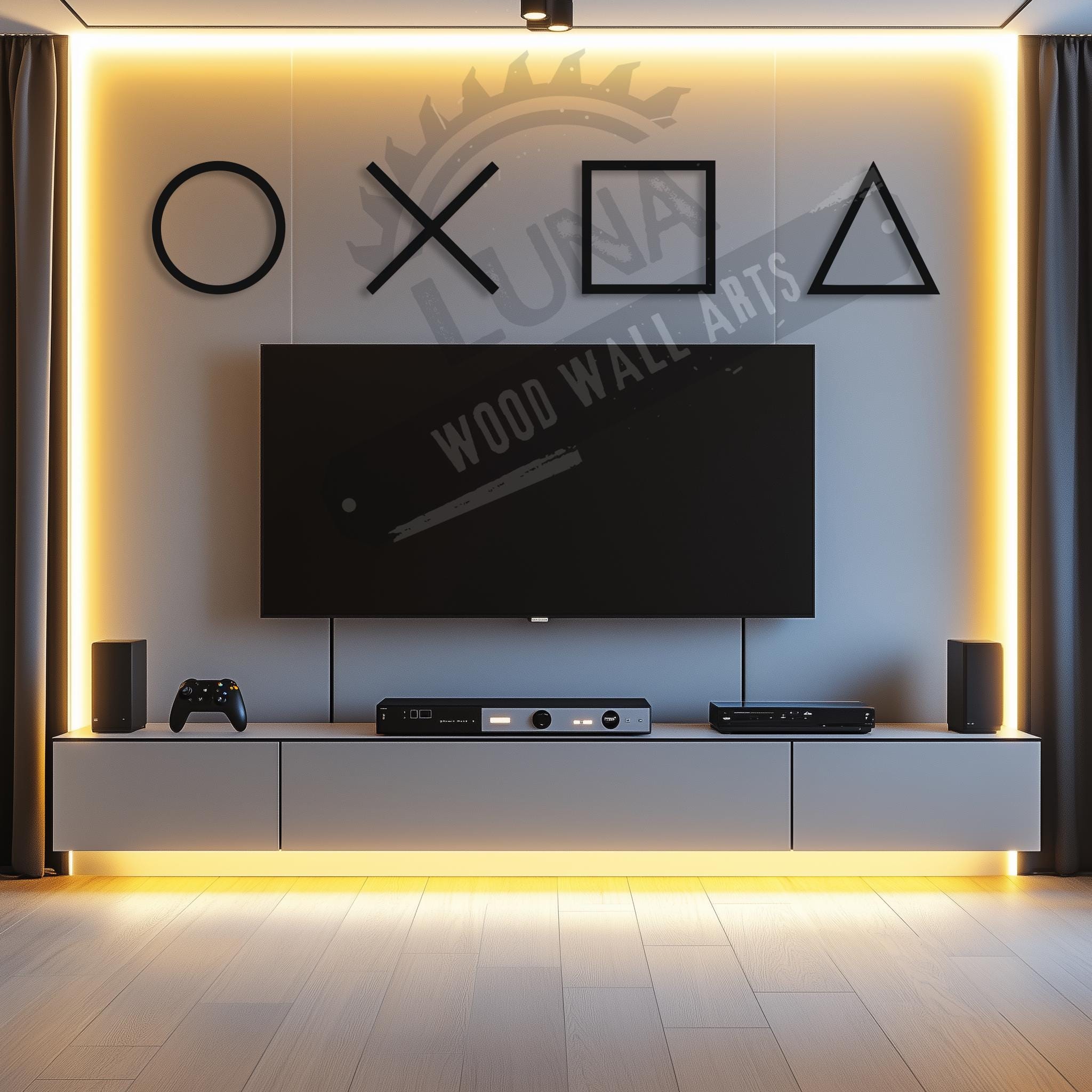 PlayStation Symbols Wood Wall Art - Gamer Room Decor, Gaming Wall Art, Wooden PlayStation Sign, Unique Gift for Gamers, PS Wall Sign