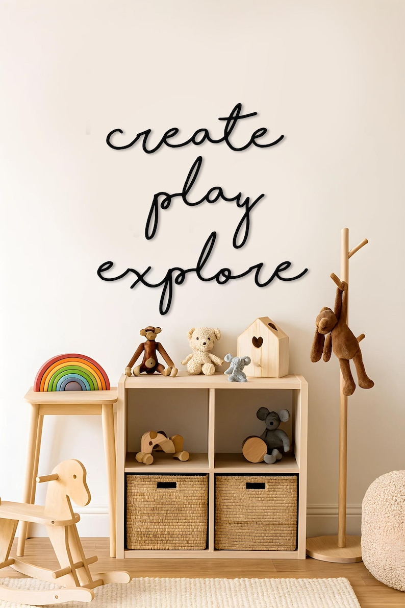 Create Play Explore Wooden Wall Art: Kids Nursery Decor - Etsy