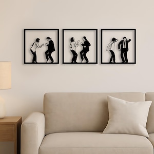 Pulp Fiction Wall Art – 3-Piece Wooden Movie Decor, Retro Cinema Wall Art, Quentin Tarantino Scene, Home Theater Gift for Movie Lovers