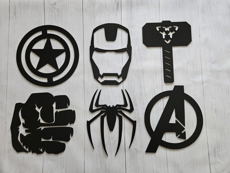 Marvel Avengers Sets von 6 Holz Wandkunst, Kinderzimmer Holz Wohnkultur Hulk Thor Spinnenmann Eisenmann Kapitän Amerika Bild 2