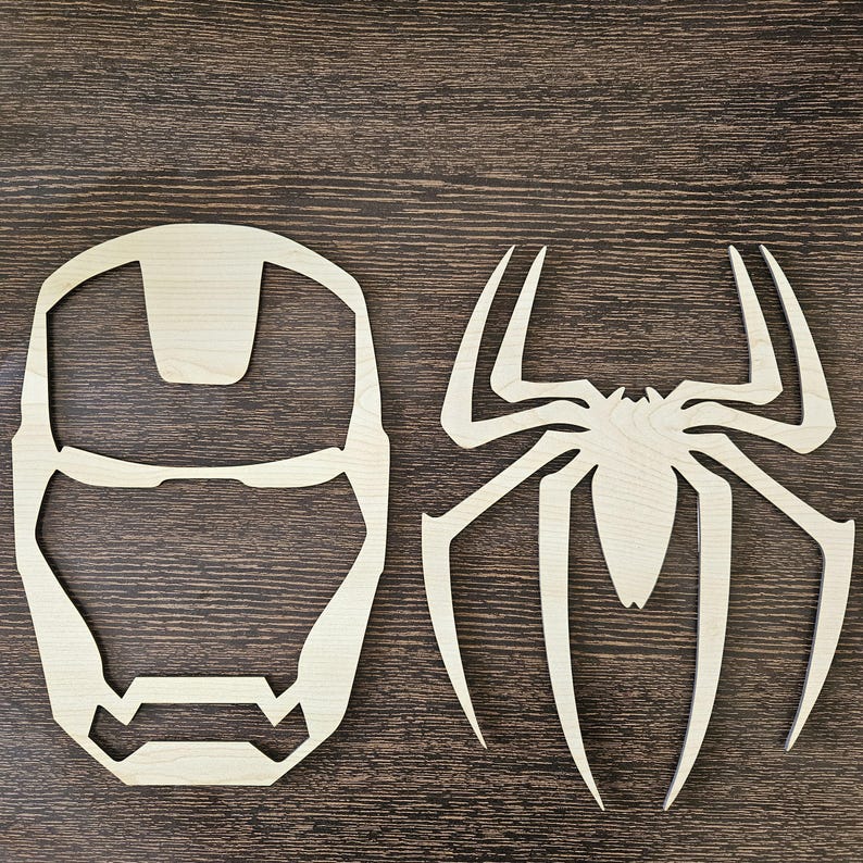 Marvel Avengers 6er-Set Wandbilder aus Holz, Kinderzimmer-Deko aus Holz: Hulk | Thor | Spiderman | Iron Man | Captain America Raw MDF