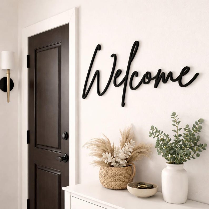 Welcome Wooden Door Sign: Script Entryway Accent for Home - Etsy