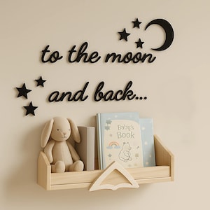 To the Moon and Back Wooden Nursery Wall Decor – Baby Room Moon & Stars Sign – Cute Baby Shower Gift – Kids Room Wall Art