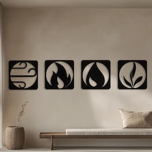 Four Elements Wood Wall Art - Earth, Air, Fire, Water Decor, Nature-Themed Wall Art, Spiritual Home Decor, Unique Nature Gift Idea,Home Gift