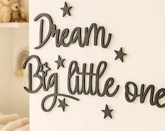 Letrero de madera "Sueña en grande, pequeño", decoración de pared para habitación infantil con estrellas