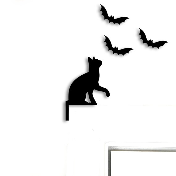 黒猫とコウモリのドア飾り：ゴシックハロウィン木製壁飾り - Etsy 日本