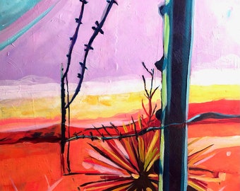 Desert Sunset, Desert Wall Art, Landscape Art, Giclee print for Home Decor, Canvas Print Wall Art, Print UNFRAMED PRINT by Leslie Kimble