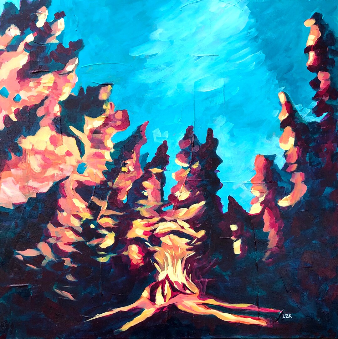 Campfire Wall Art, Forest Wall Art, Landscape Wall Art, Giclee Print