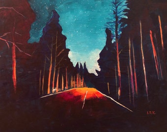 Night Sky Wall Art, Forest Wall Art, Landscape Wall Art, Giclee print for Home Decor, Canvas Print Wall Art, UNFRAMED ART by Leslie Kimble