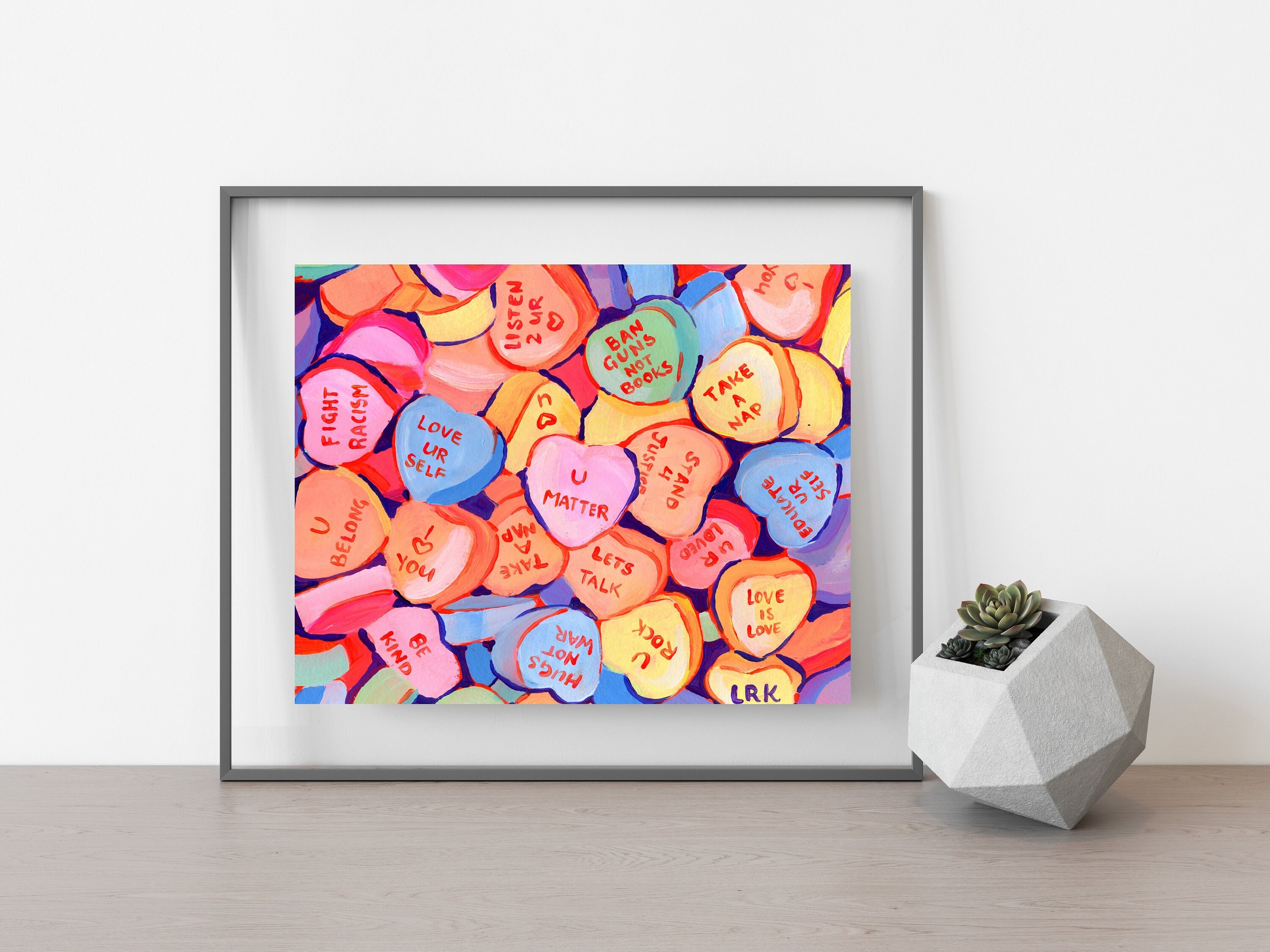 Candy Heart Wall Art, Giclee Print for Home Decor, Wall Decor, Interior