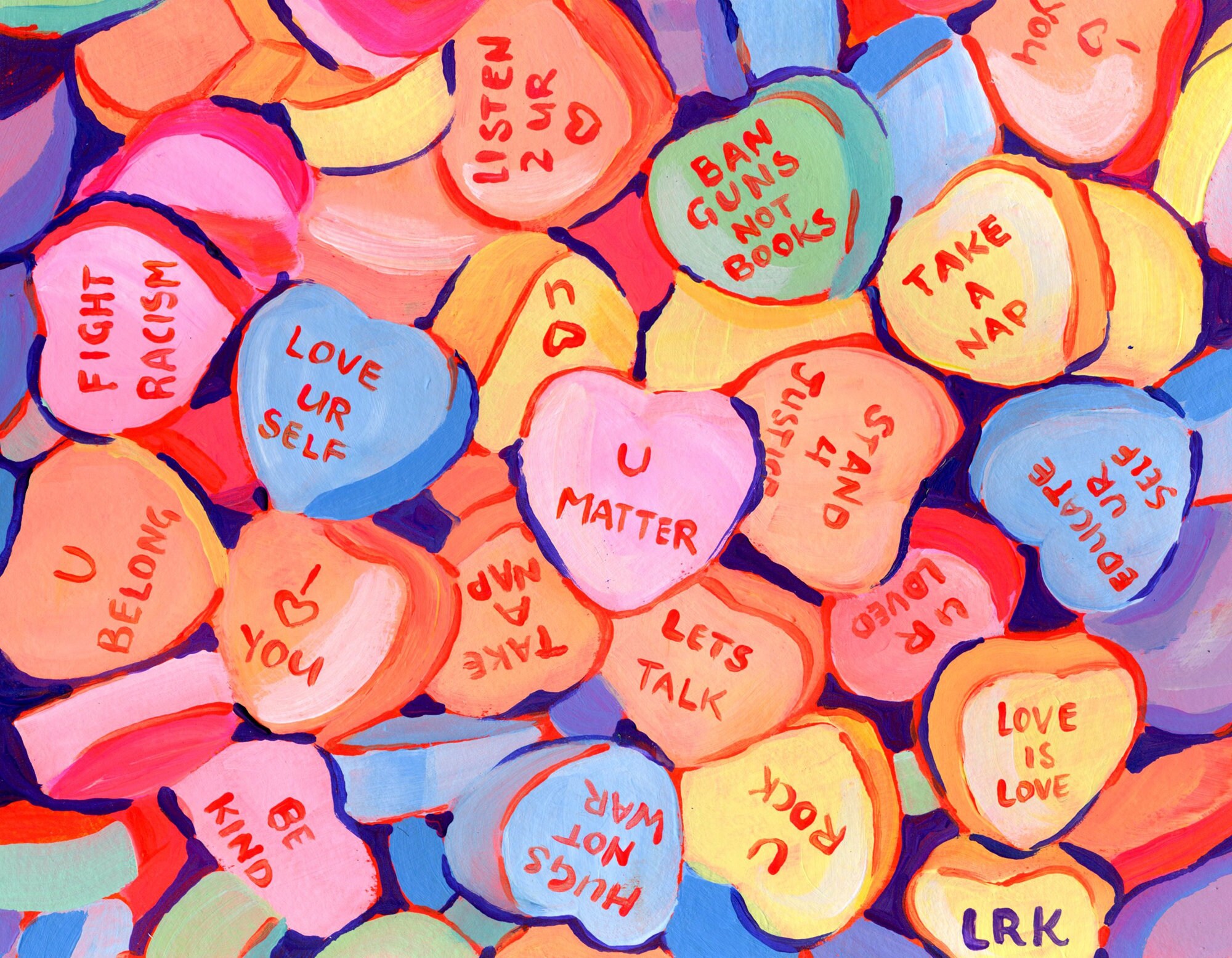 Candy Heart Wall Art, Giclee Print for Home Decor, Wall Decor, Interior