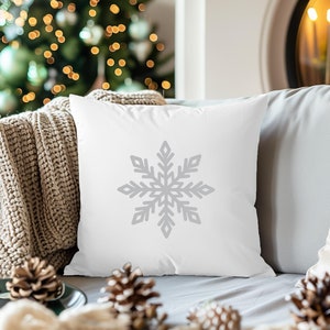 Christmas Snowflake Pillow, White Pillow with Silver Snowflake, Christmas Snowflake, Christmas Pillow, Christmas Décor