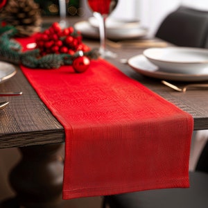 Red Burlap Table Runner, Hemmed, Rustic, Farmhouse, Handmade Burlap Table Runner, Winter Decor, Holiday Runner, Modern, Christmas Decor,