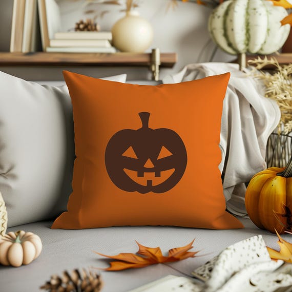 Fall Jack O Lantern Pillow Orange Pillow With Brown Jack O Lantern Fall Jack O Lantern Fall Pillow Fall Decor Etsy