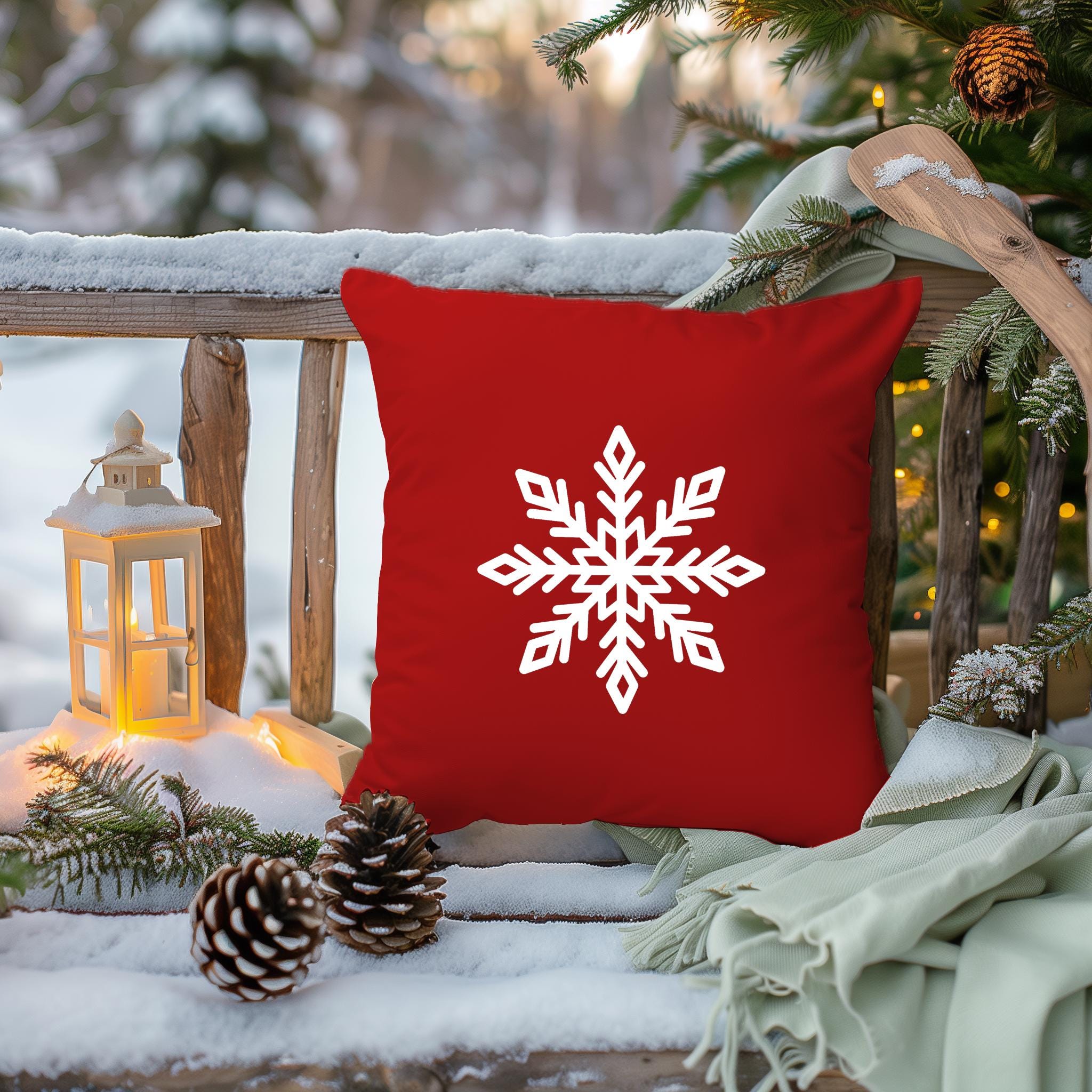 Red snowflake pillows sale