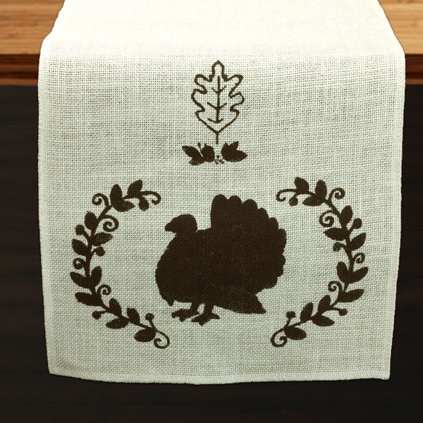 Thanksgiving Burlap Table Runner, Brown Turkey Runner, Turkey Runner, Off White Runner, Thanksgiving Runner,Hemmed Runner,Thanksgiving Decor