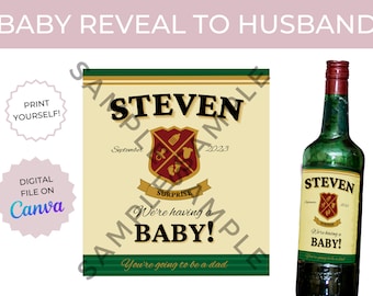 Pregnancy Announcement to Husband Custom Irish Whiskey Label Digital Template for Baby Reveal Surprise, Gift to New Dad