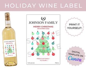 Jacob's Christmas Creek Wine Label Personalized Template - Custom Christmas Holiday Family Gift Present Idea | Digital File