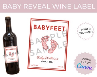 Pregnancy Announcement Wine Label Baby Feet Custom Red Template - Personalized Pregnacy Reveal, Baby Shower DIY | Digital Print