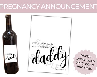 Pregnancy Announcement to Husband, Funny Daddy Wine Label Printable Digital File for Baby Reveal Surprise