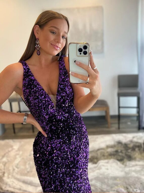 Purple sequin deals formal dress
