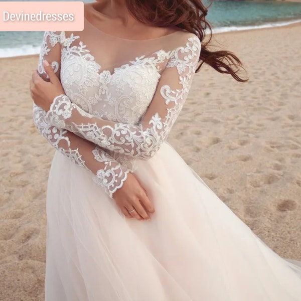 Luxury wedding dress, simple A-line wedding dress