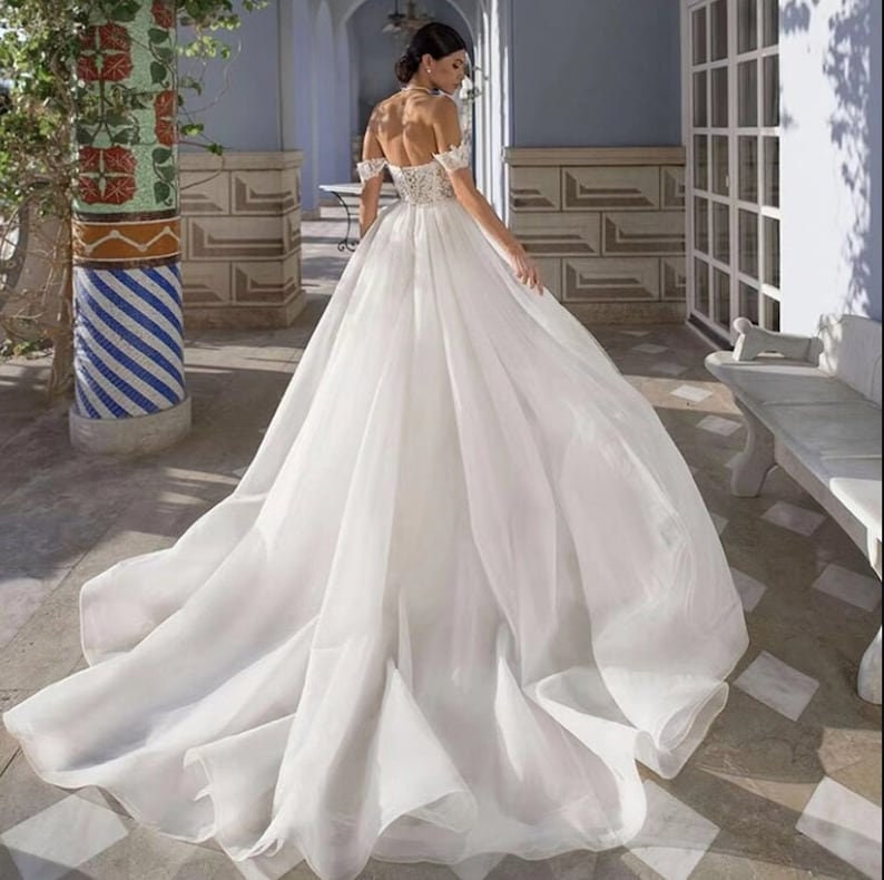 wedding gown with removable train