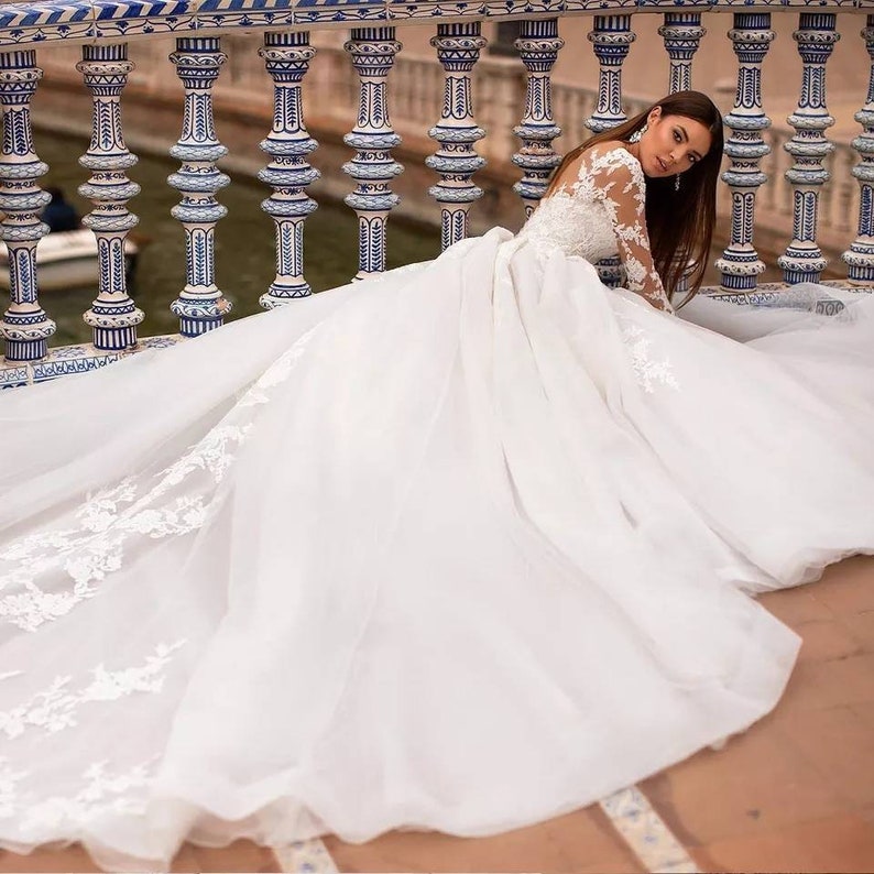 Princess Long Sleeve Wedding Dress Celebrity Ball Gown Etsy