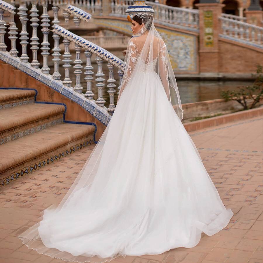 O-Neck Long Sleeve Wedding Dress Embroidery Beading Zipper Ball Gown Elegant Bridal Gown main image 0