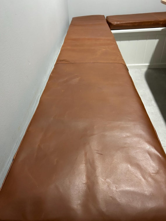 Custom Leather Bench Cushion: Handmade Cowhide Seat