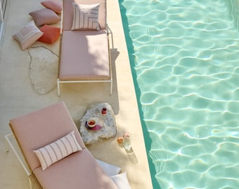 Almofada para espreguiçadeira sob medida, almofada Sunbrella para cadeira de piscina, almofada impermeável para espreguiçadeira externa.