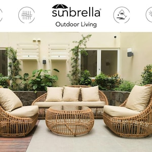Custom 4&quot; Sunbrella Outdoor Cushions - Waterproof, Fade-Resistant, Patio Bench, Swing, Lounge, Deep Seat, Made-to-Order, Replacement Cushion