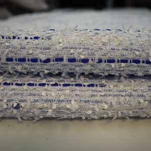 Linton Tweed fabric, Skirt Length 1mtr piece - Blue & White textured check Tweed
