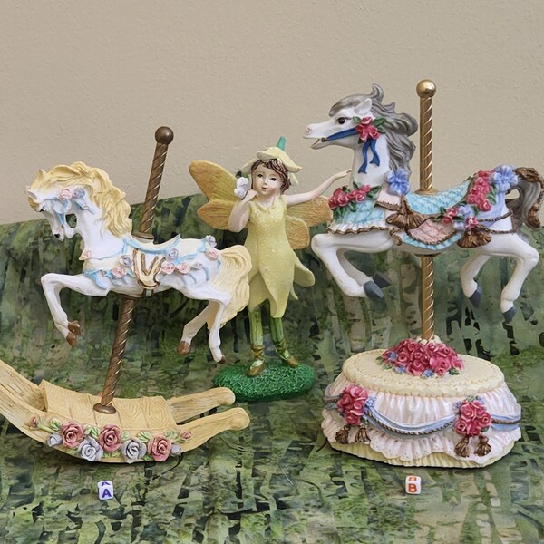 Carousel and Rocking Horse/White Carousel Horses/Fairy Garden Carousel Horse/Melodies County Fair Collection Yesterday