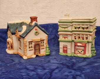 National Decorations London Grocer or Mill House Christmas Village Light Up Holiday Home Décor