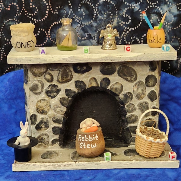 Vintage Dollhouse Miniature Ceramic Honey Pot, Boat in a Bottle, Angel Potpourri Holder, Pencil Holder, Rabbit in a Hat, Rabbit Stew, Basket