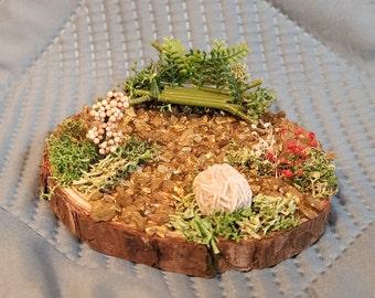 Miniature Golden Fairy Healing Garden with Desert Rose Selenite Mineral Healing Crystal by Penelope Percival