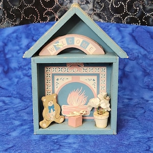 Welcome Shadow Box with Teddy Gift and Flower Pot Home Decor