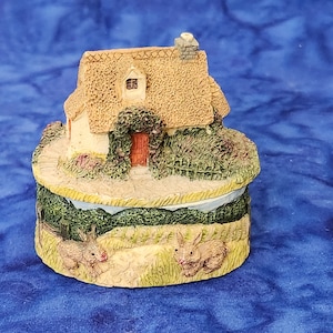 Village House with Rabbits in Garden Trinket or Pill Box, Village House Box Gift, Gift for Daughter, Gift for Coworker, Gift Exchange Gift