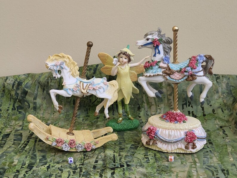 Carousel and Rocking Horse/White Carousel Horses/Fairy Garden Carousel Horse/Melodies County Fair Collection Yesterday image 1