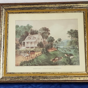 Framed Currier and Ives American Homestead Summer Art Work US mid 1800&#39;s Country Side Prints in Shabby Chic Frames Home Décor Wall Art