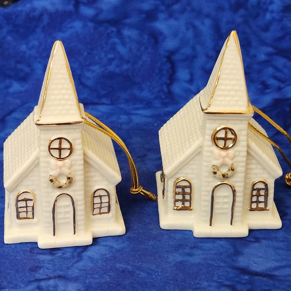 Vintage Miniature Porcelain Christmas Village White Church Christmas Ornaments