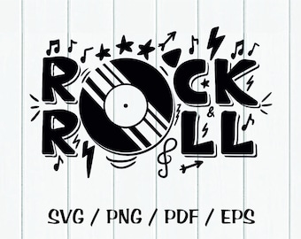 Rock n Roll Music logo SVG PDF PNG EPs Instant Digital Download Clipart Vector Outline Stencil