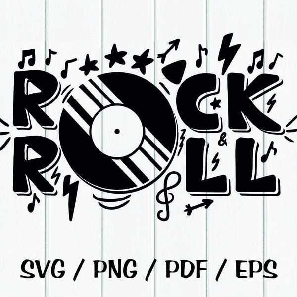 Rock n Roll Music logo SVG PDF PNG EPs Instant Digital Download Clipart Vector Outline Stencil