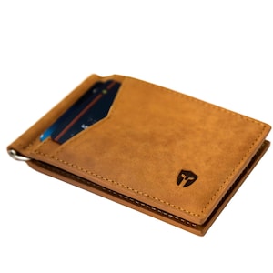 Bryker Hyde RFID Blocking Slim Minimalist ID Outside Front Pocket Wallet con Money CLIP, 9 ranuras (Marrón tostado - Cuero de grano completo)