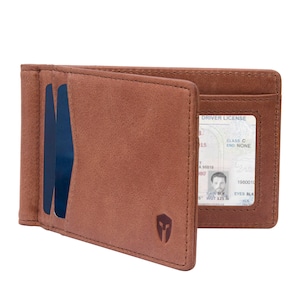 Bryker Hyde RFID Blocking Slim Minimalist ID Inside Front Pocket Wallet with Money CLIP, 9 ranuras (Desert Brown - Full Grain Leather)