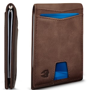 Bryker Hyde RFID Minimalist ID Cartera de bolsillo frontal exterior con tab pocket extraíble y money CLIP (Texas Brown - Cuero de grano completo)