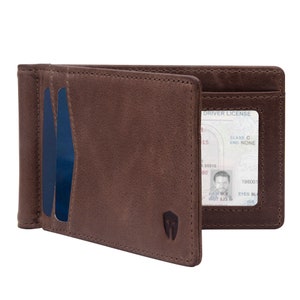 Bryker Hyde RFID Blocking Slim Minimalist ID Inside Front Pocket Wallet with Money CLIP, 9 ranuras (Texas Brown - Cuero de grano completo)